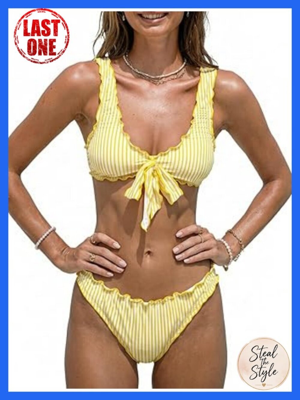 Two Piece Bikini Set Ruffle V Neck Wide Straps Low Rise High Cut Cheeky Bottom